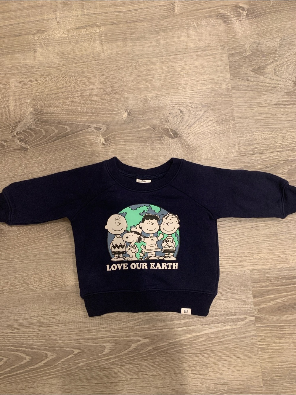 Baby GAP Navy Sweatshirt with Peanuts 'Love Our Earth' Graphic